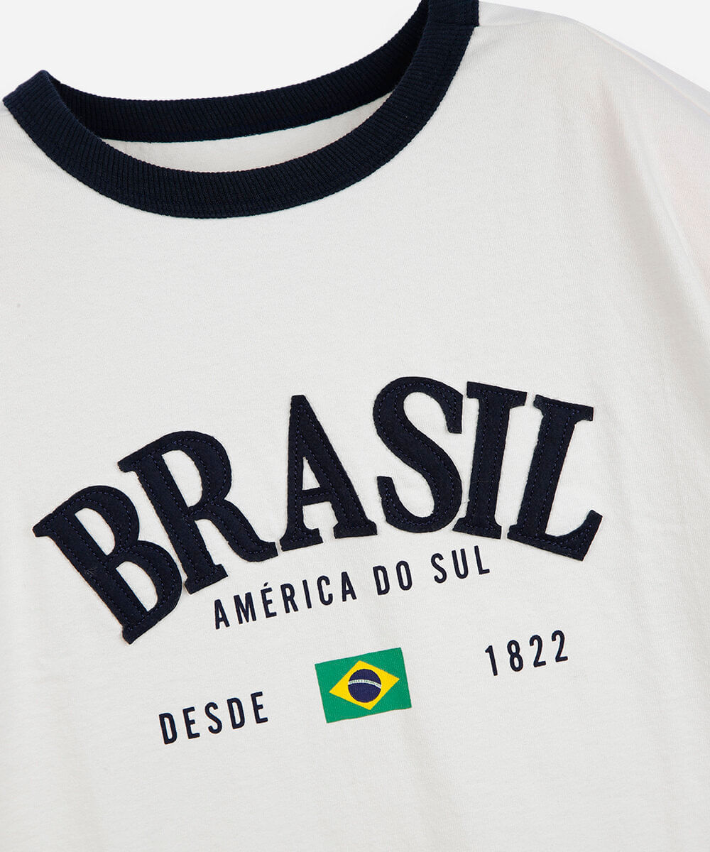 camiseta juvenil de algodão manga curta brasil off white