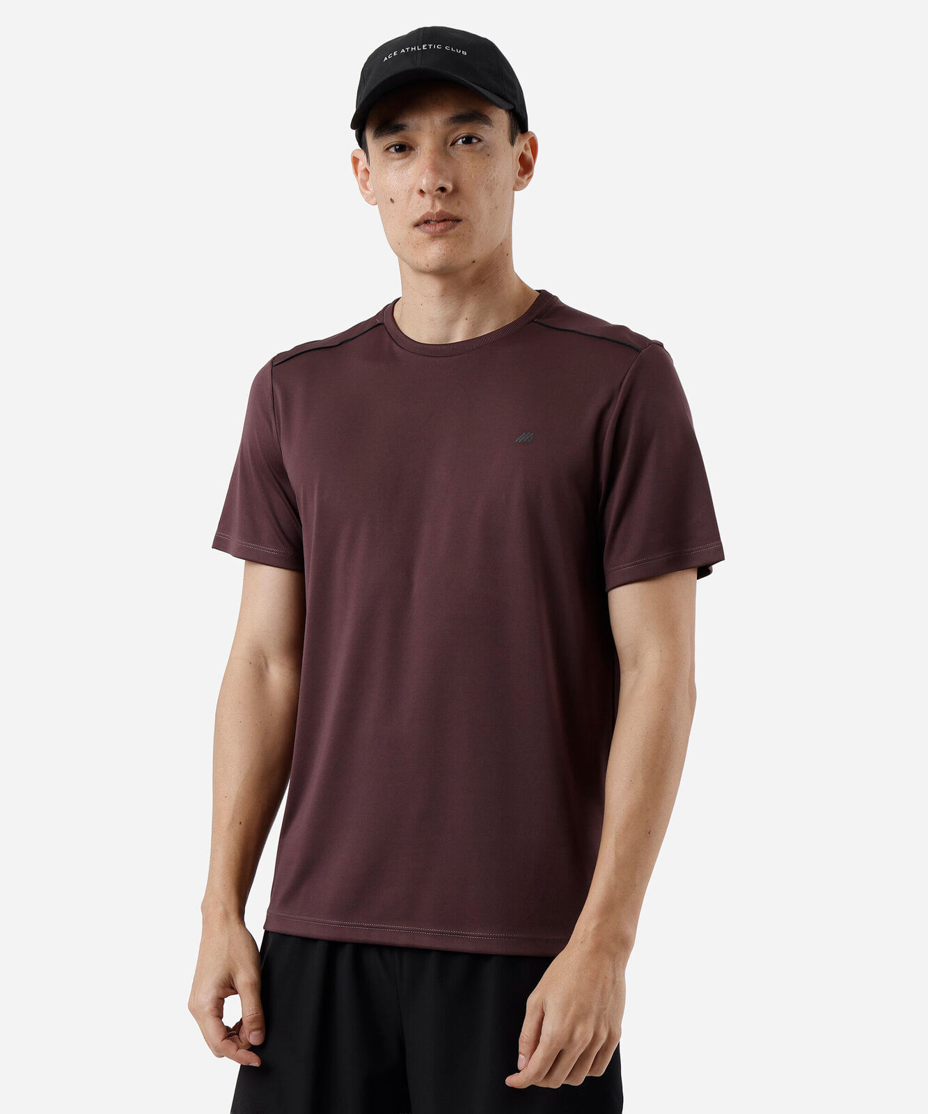 camiseta esportiva masculina manga curta com nervuras vinho