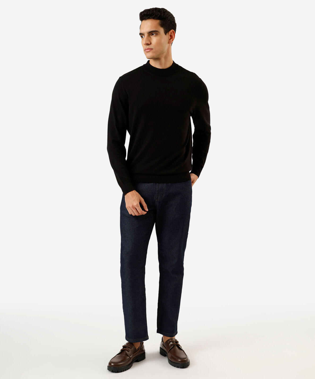 suéter masculino de tricot gola alta preto
