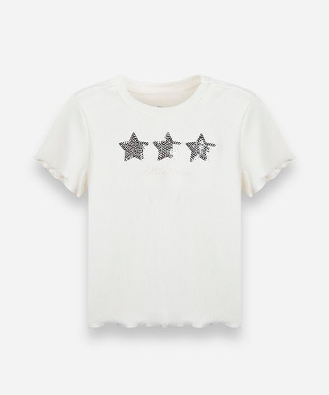 blusa infantil de algodão com paetês canelada off white