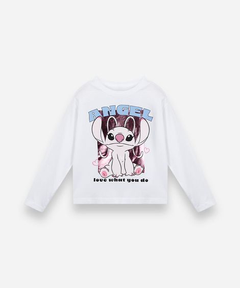 blusa infantil de algodão manga longa stitch off white