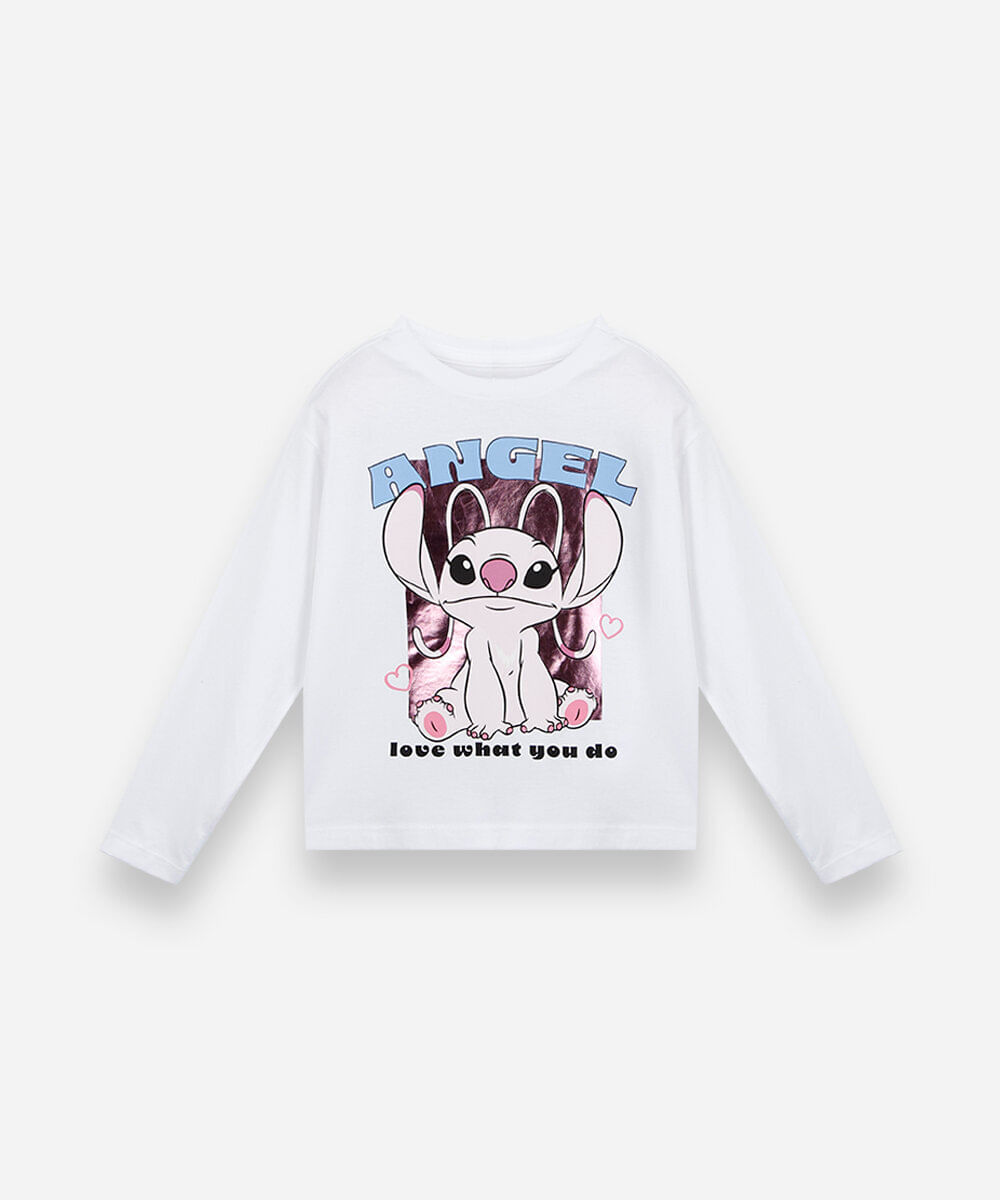 blusa infantil de algodão manga longa stitch off white