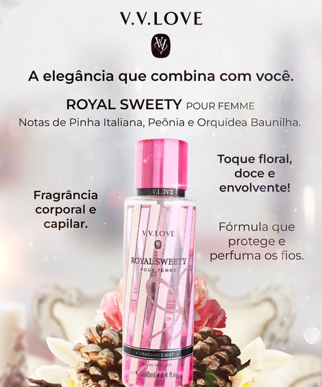 perfume feminino v v love royal sweety pink body mist for woman 250ml
