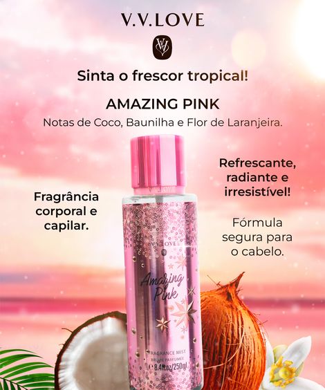 perfume feminino v v love amazing pink body mist for woman 250ml