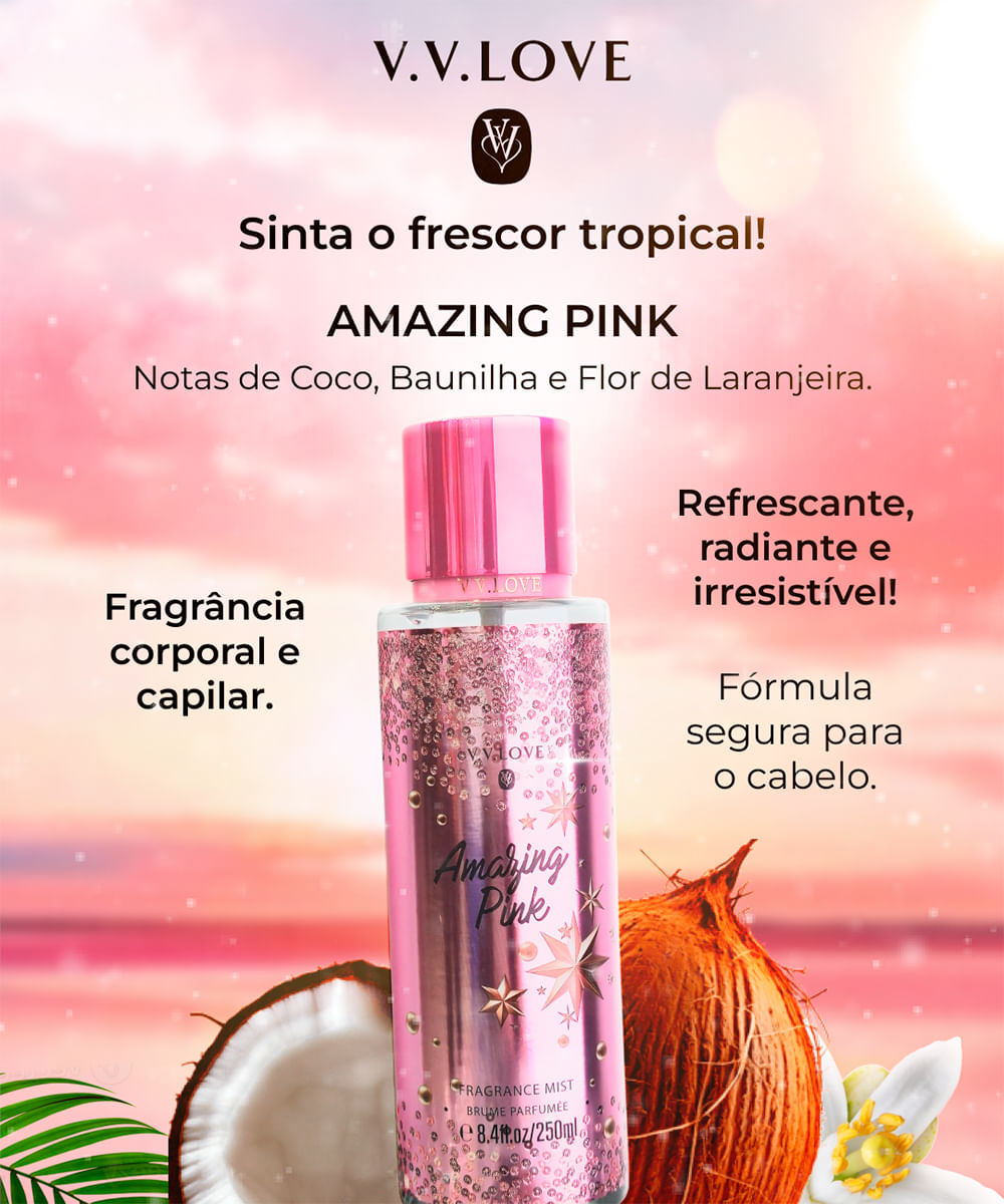 perfume feminino v v love amazing pink body mist for woman 250ml