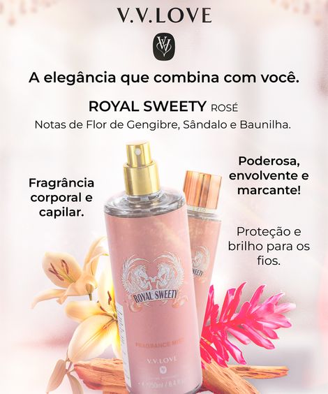 perfume feminino v v love royal sweety rosé body mist for woman 250ml
