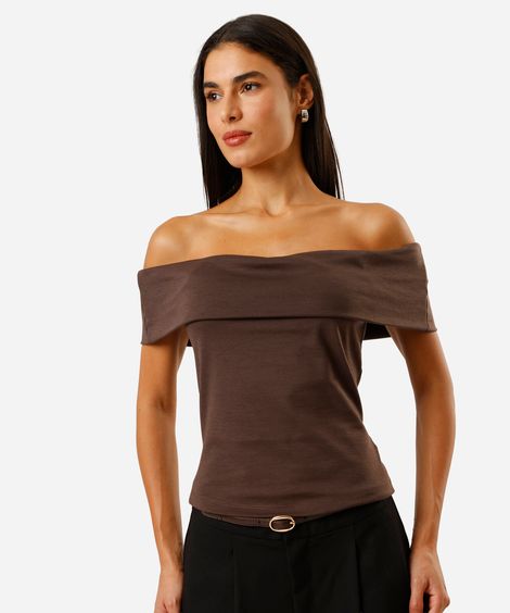 blusa feminina ombro a ombro marrom