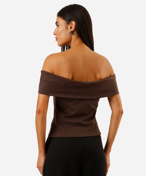 blusa feminina ombro a ombro marrom