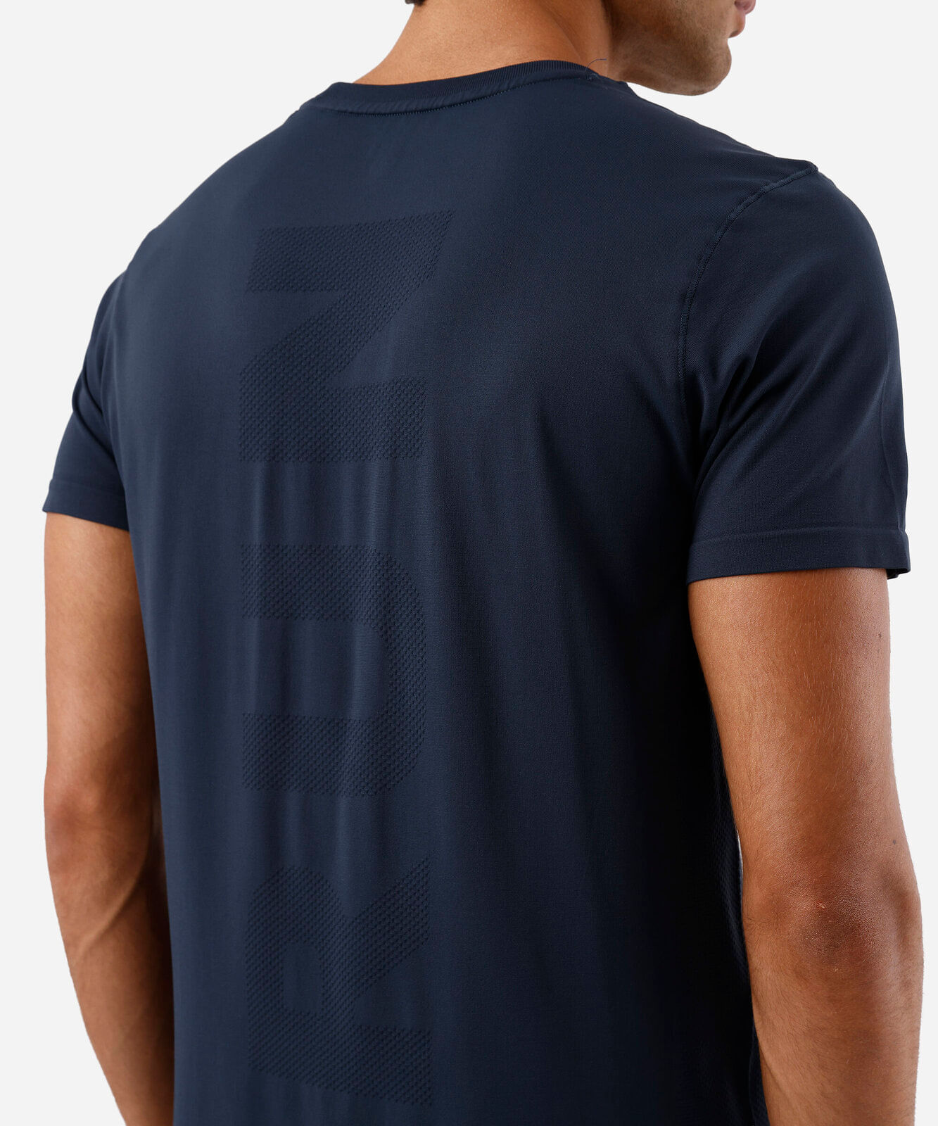 camiseta masculina de poliamida esportiva sem costura azul