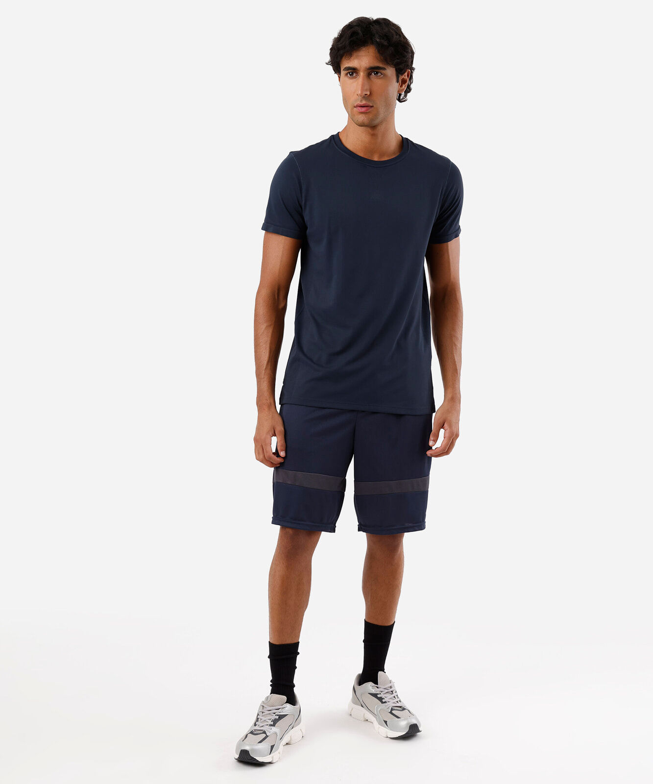 camiseta masculina de poliamida esportiva sem costura azul