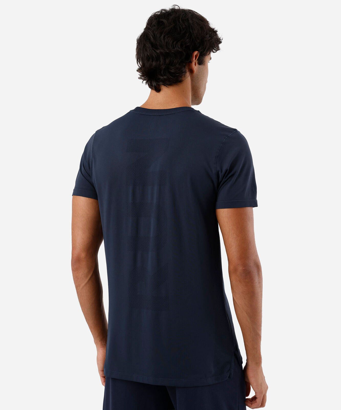 camiseta masculina de poliamida esportiva sem costura azul