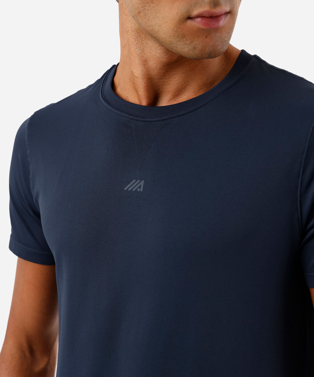 camiseta masculina de poliamida esportiva sem costura azul