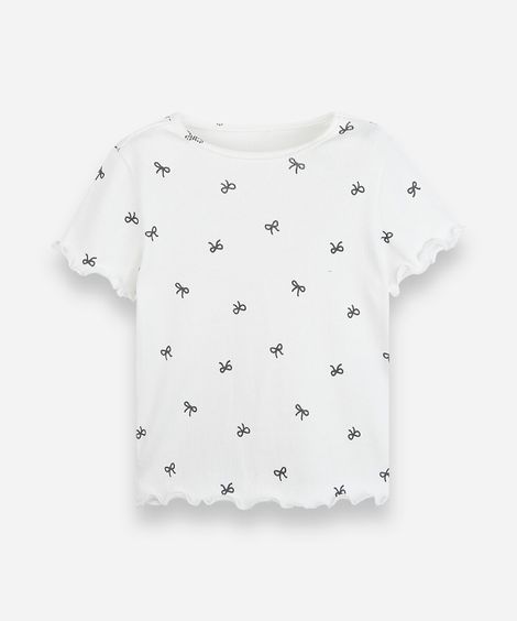 blusa infantil de algodão com laços canelada off white