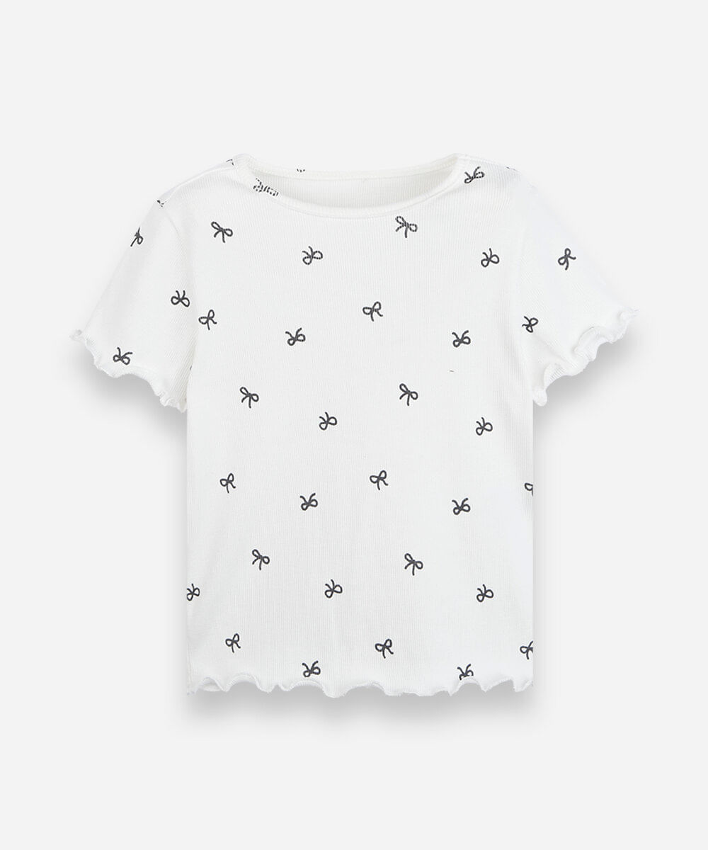 blusa infantil de algodão com laços canelada off white