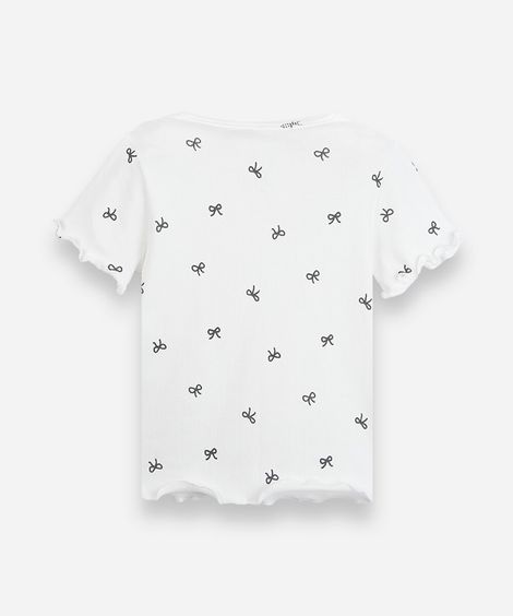 blusa infantil de algodão com laços canelada off white