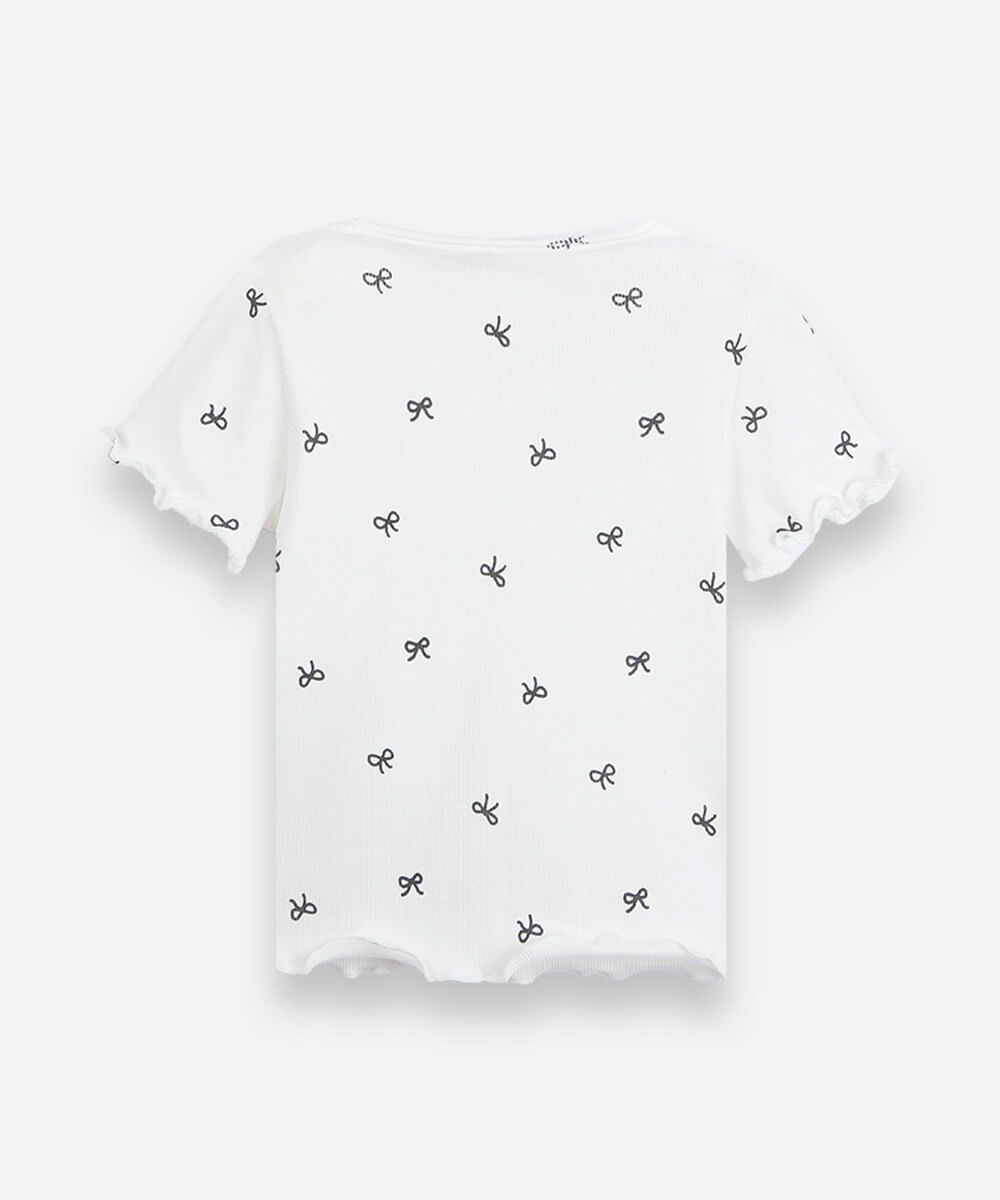 blusa infantil de algodão com laços canelada off white