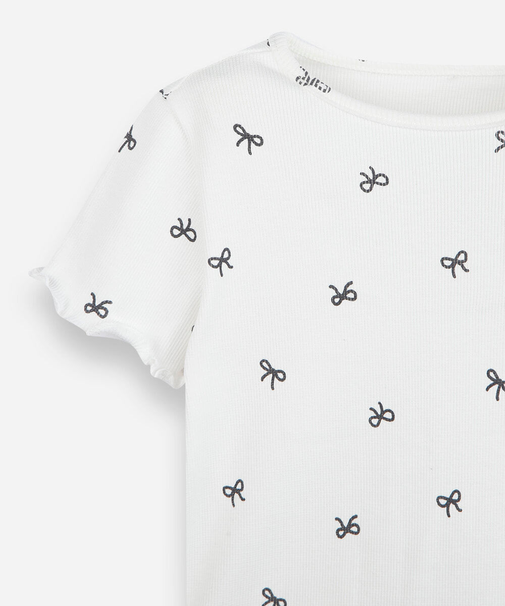 blusa infantil de algodão com laços canelada off white