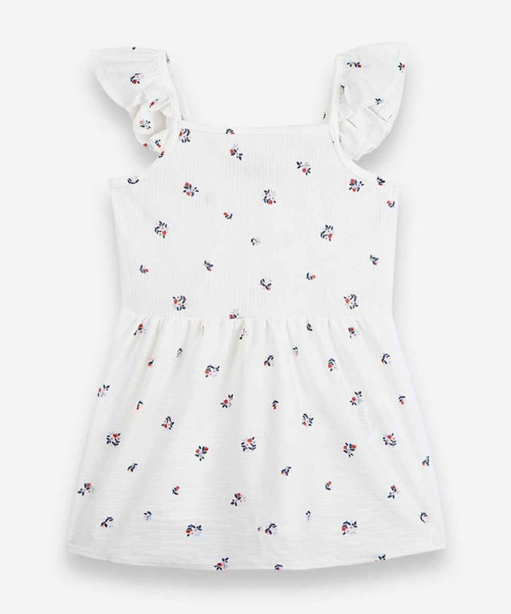blusa infantil com alça de babado floral off white