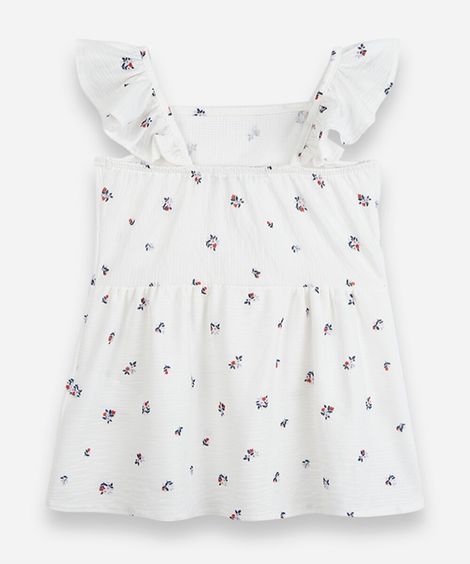 blusa infantil com alça de babado floral off white