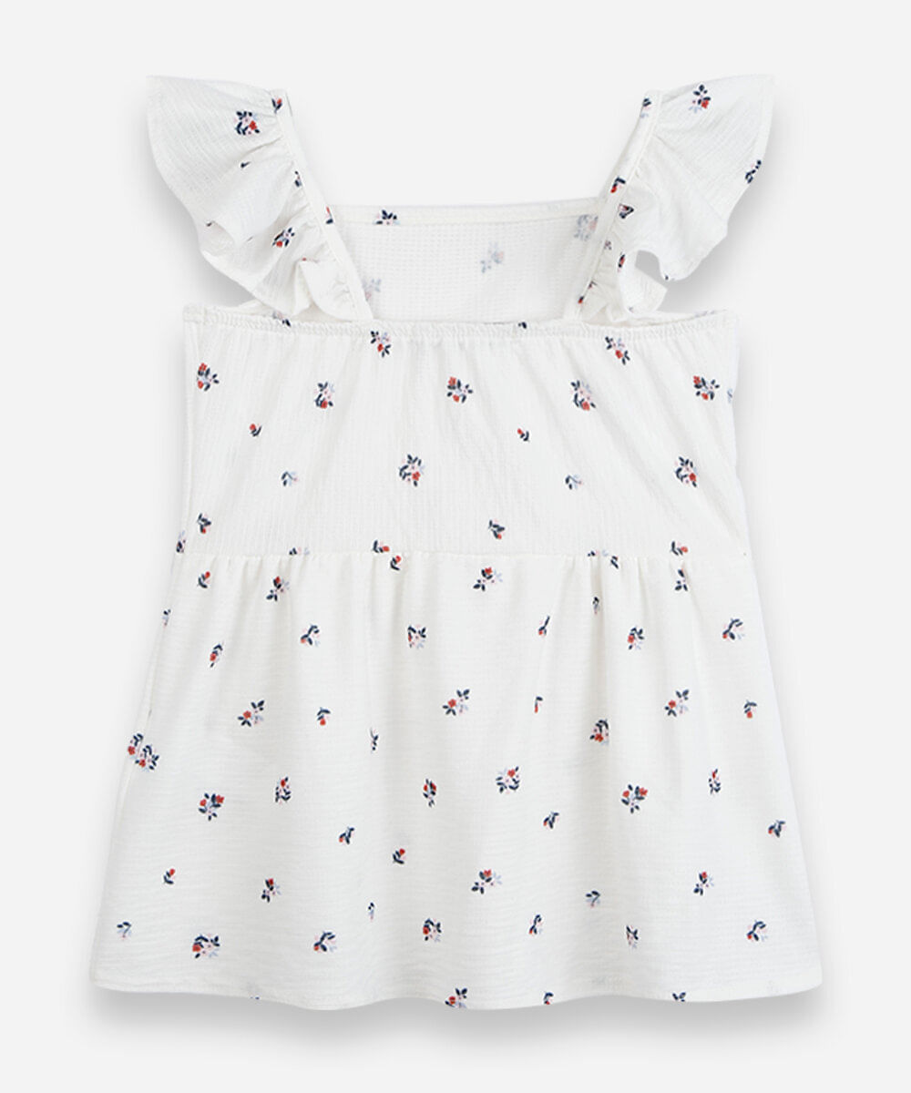 blusa infantil com alça de babado floral off white