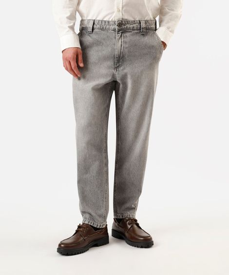 calça masculina super baggy jeans com cadarço cinza