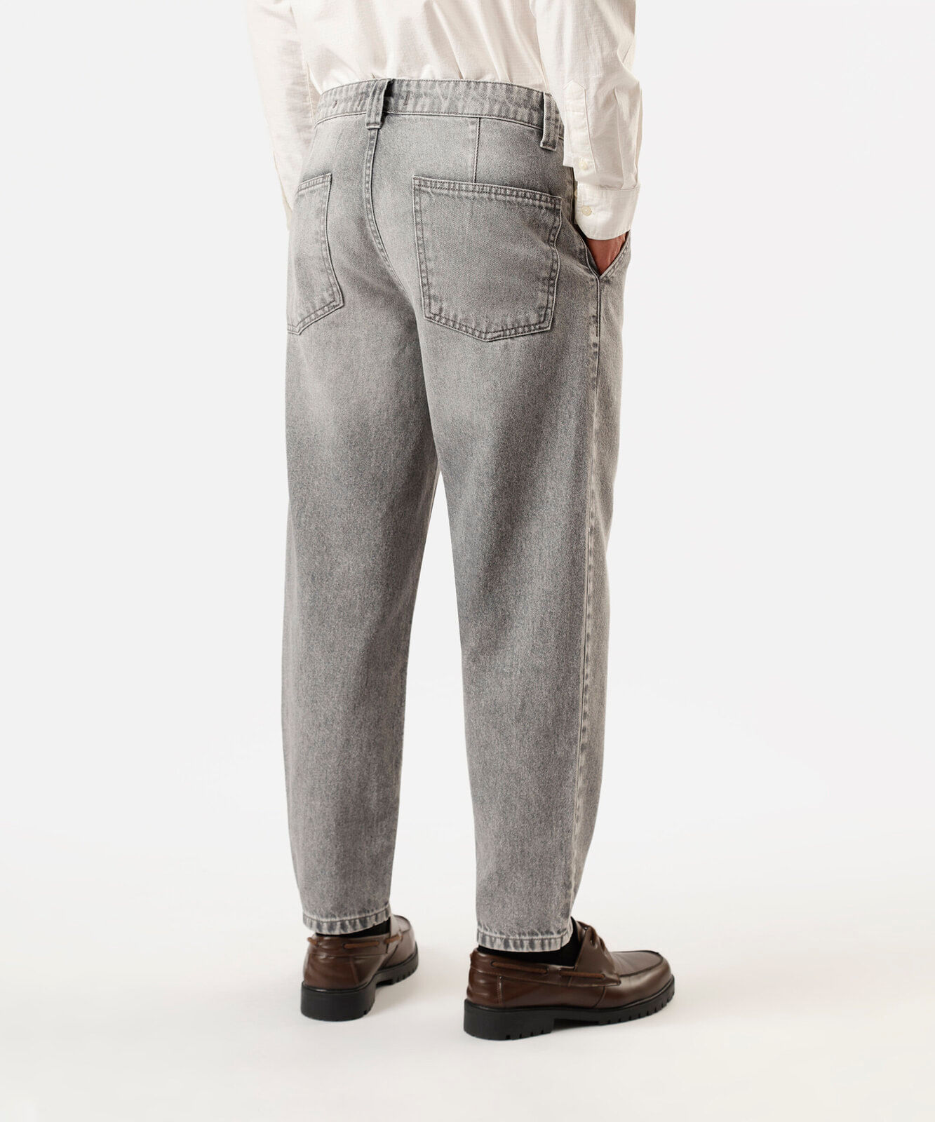 calça masculina super baggy jeans com cadarço cinza