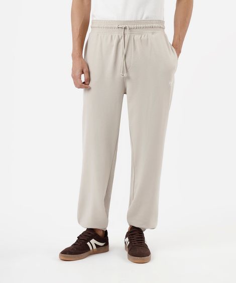 calça jogger masculina de moletom sem felpa bege