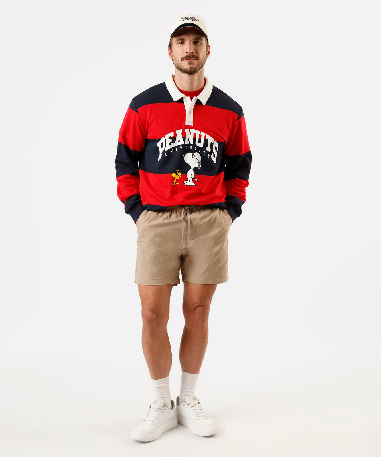 polo masculina de moletom peanuts snoopy manga longa listrada colorido