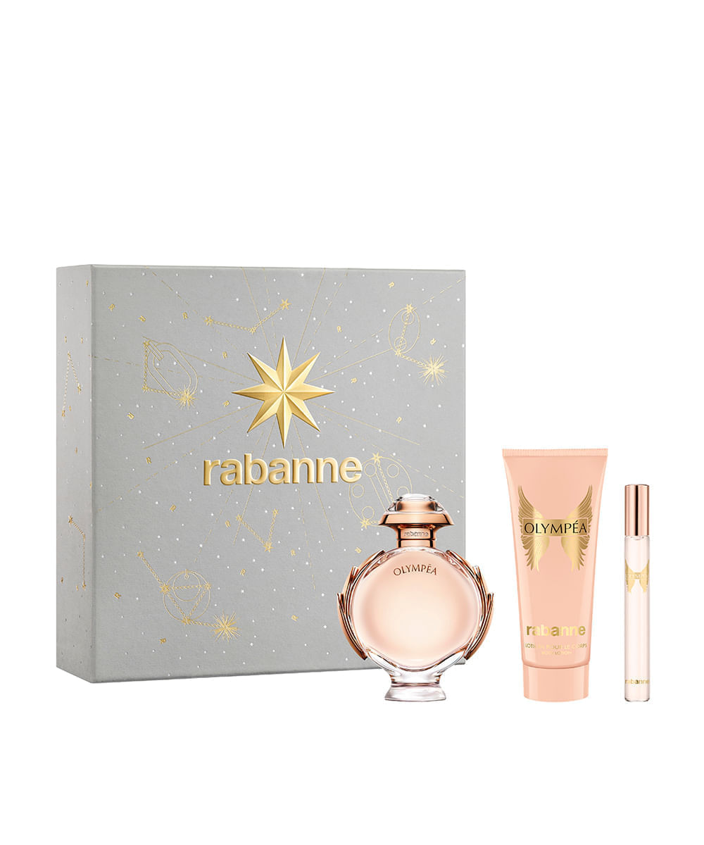 kit perfume feminino rabanne olympéa eau de parfum 10ml e 80ml creme corporal 100ml