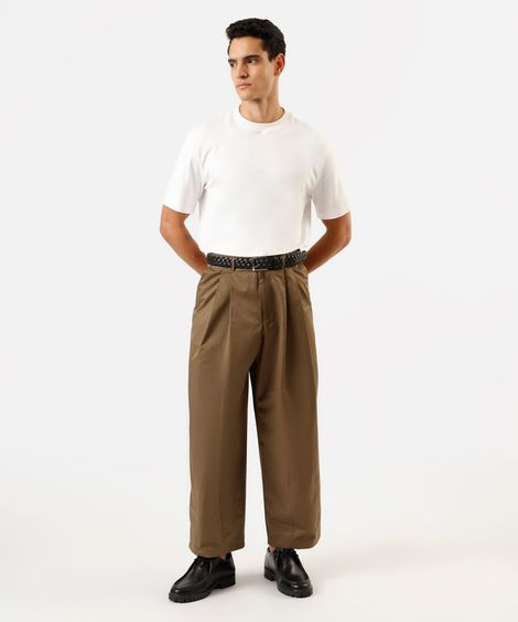 calça super baggy masculina com algodão e pregas marrom