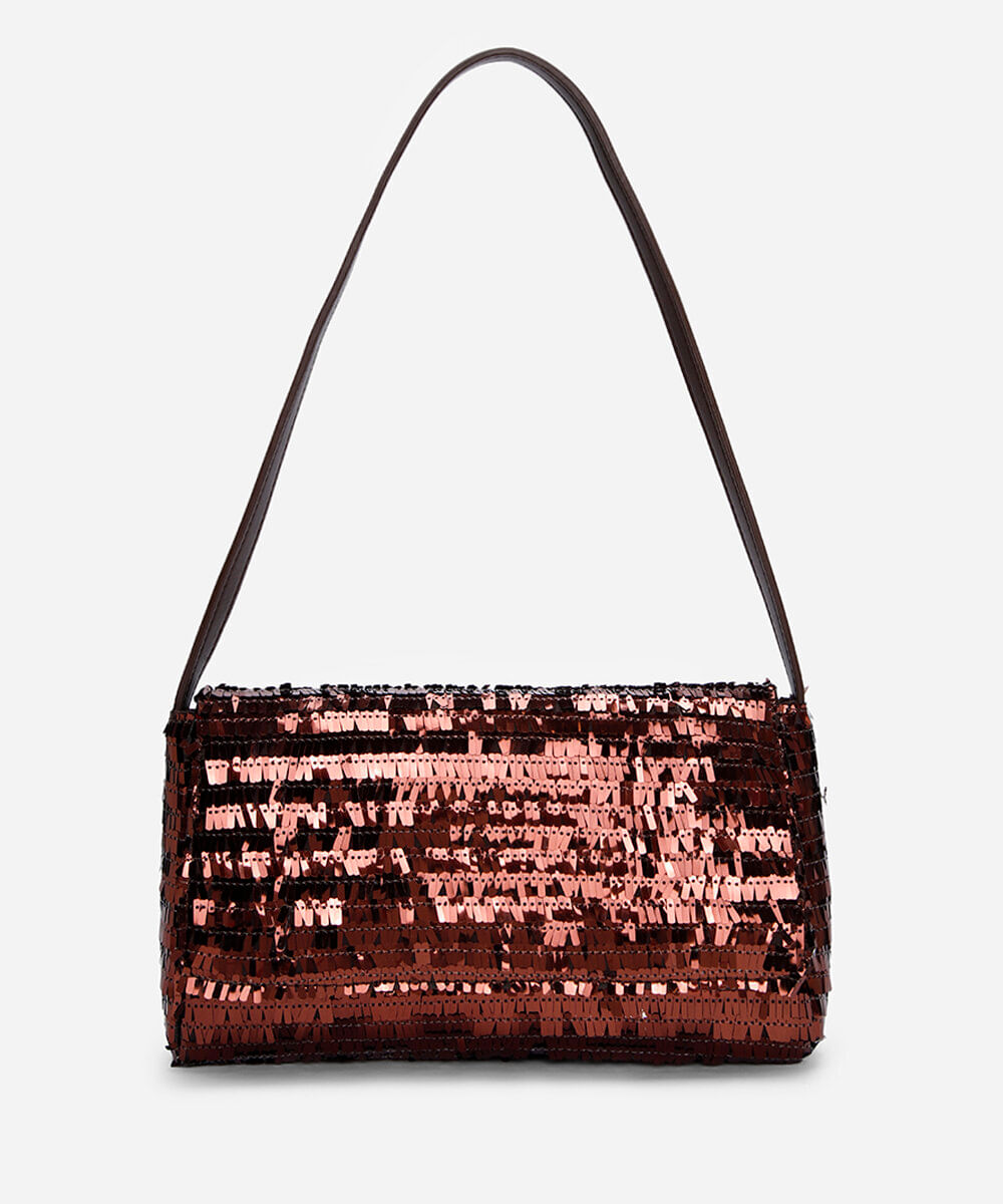 bolsa baguete de paetê marrom