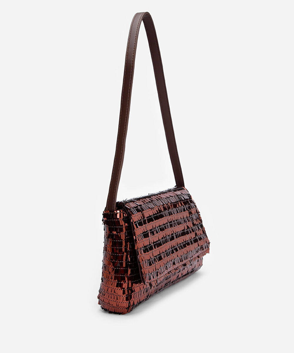 bolsa baguete de paetê marrom