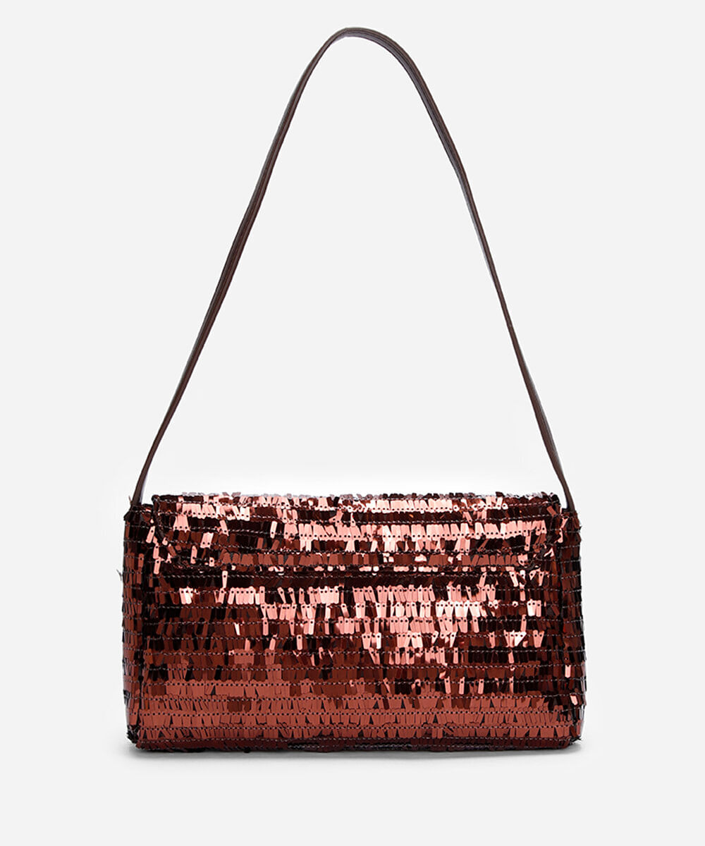 bolsa baguete de paetê marrom