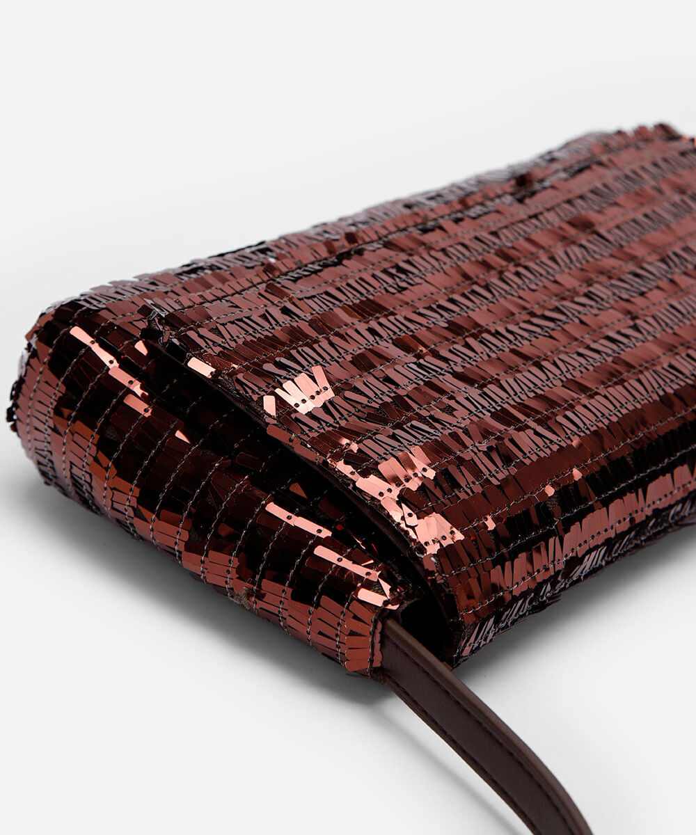 bolsa baguete de paetê marrom