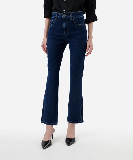 calça reta feminina jeans com fendas sawary azul