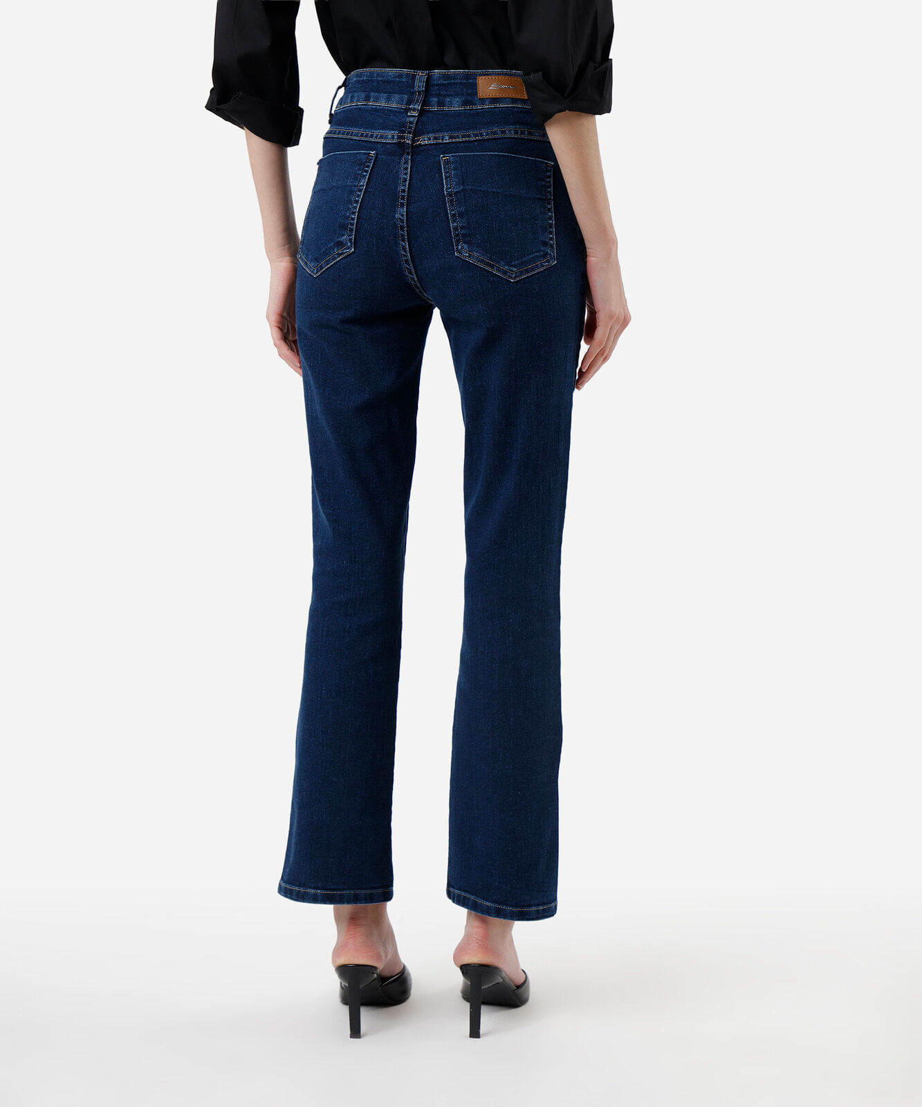 calça reta feminina jeans com fendas sawary azul