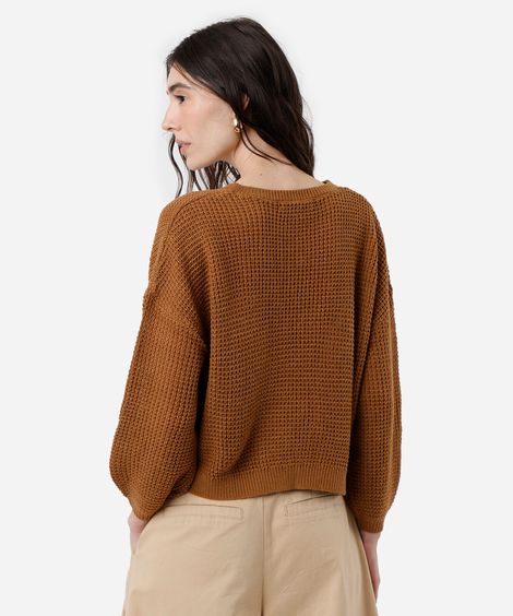 suéter feminino de tricot decote v marrom