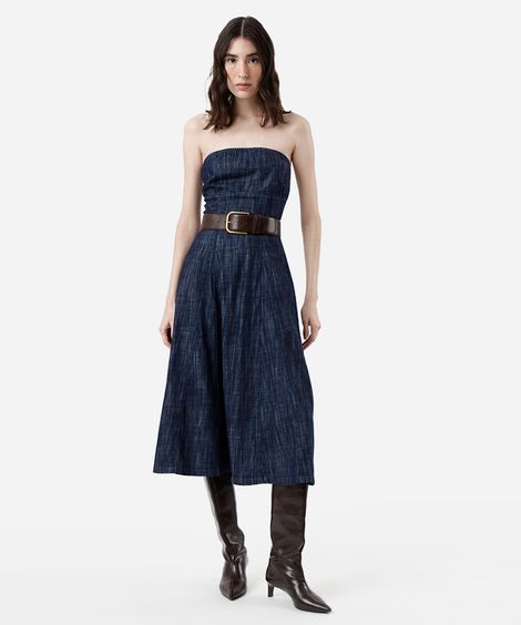 vestido sem alça feminino jeans com lastex azul