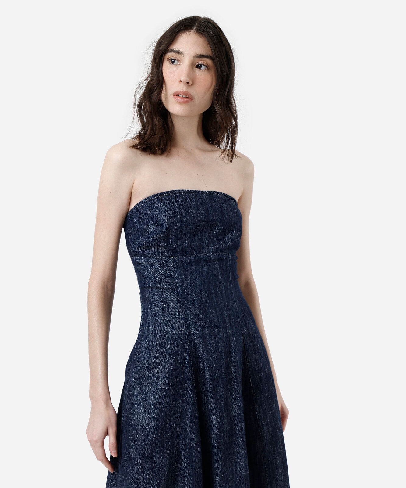 vestido sem alça feminino jeans com lastex azul