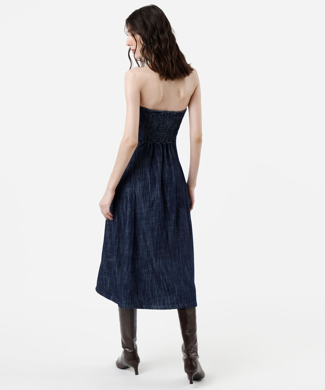 vestido sem alça feminino jeans com lastex azul