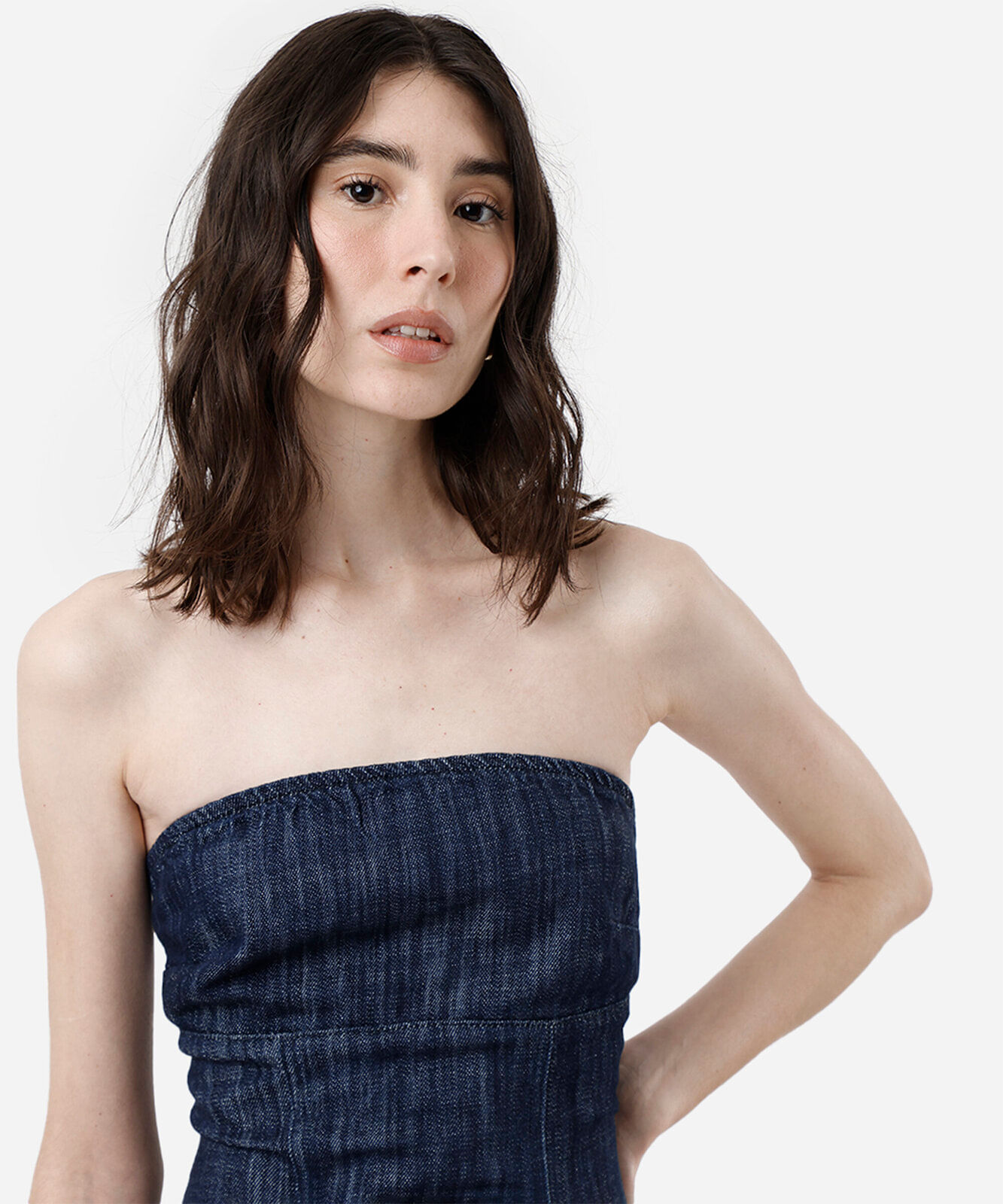 vestido sem alça feminino jeans com lastex azul