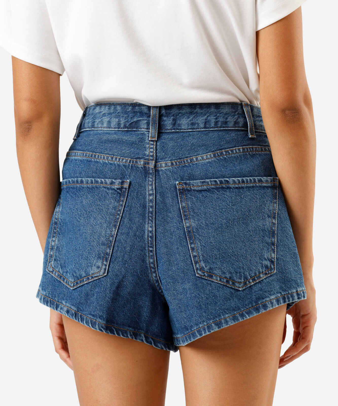 short feminino jeans com nervura cintura alta azul