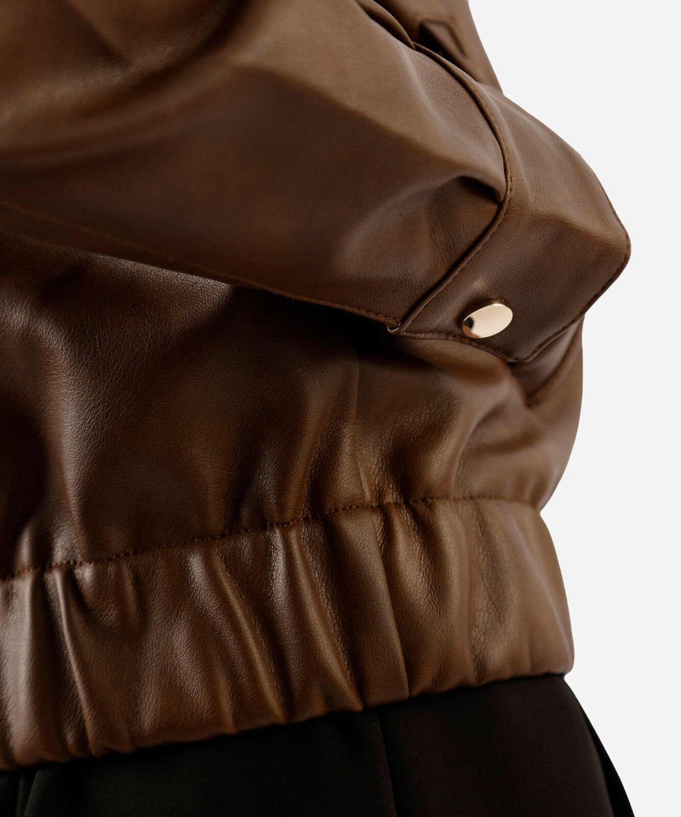 jaqueta bomber feminina de pu com bolsos marrom