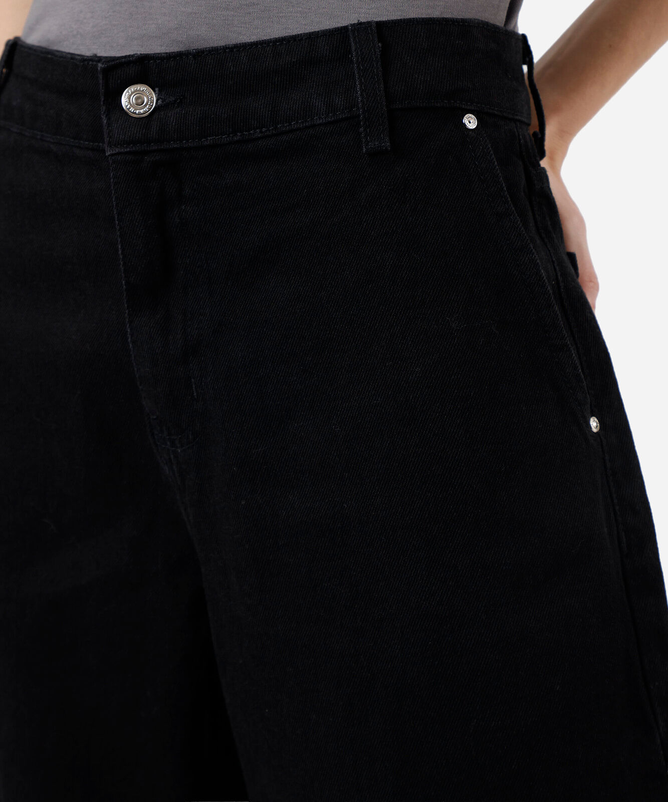 calça balloon feminina jeans cintura média com barra ajustável preta