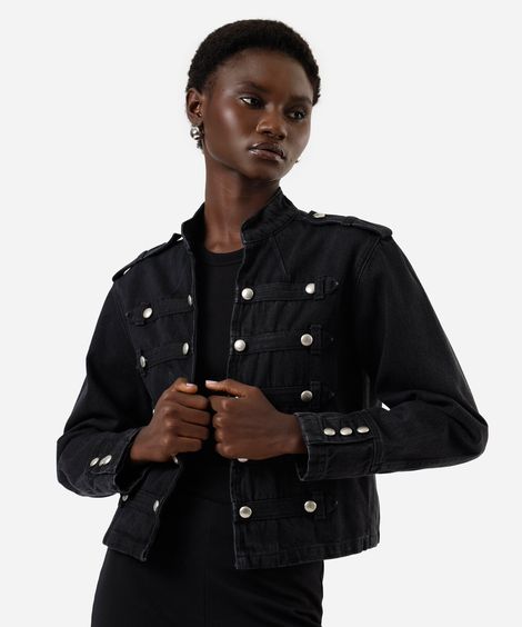 jaqueta militar feminina  jeans preta