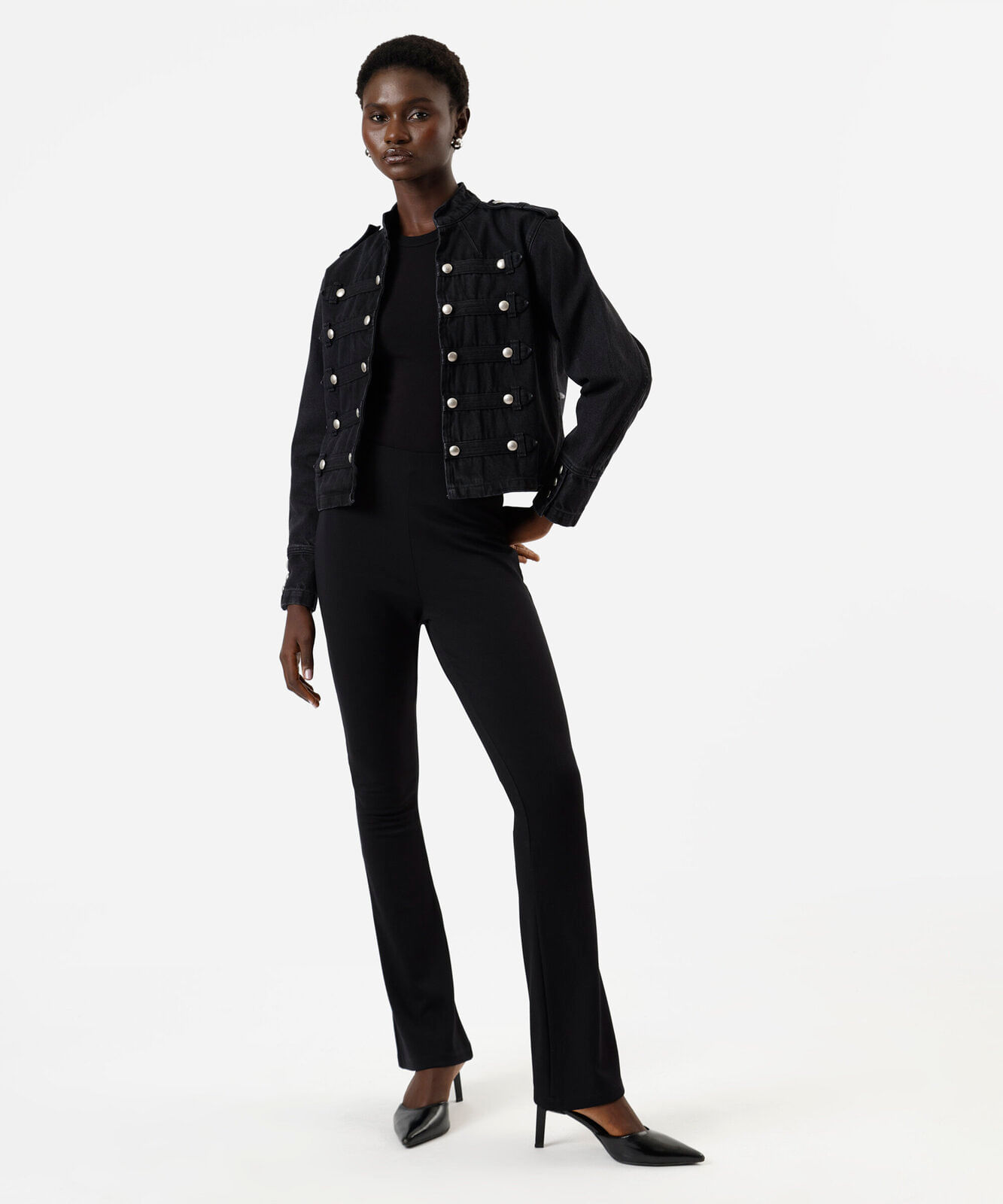 jaqueta militar feminina  jeans preta