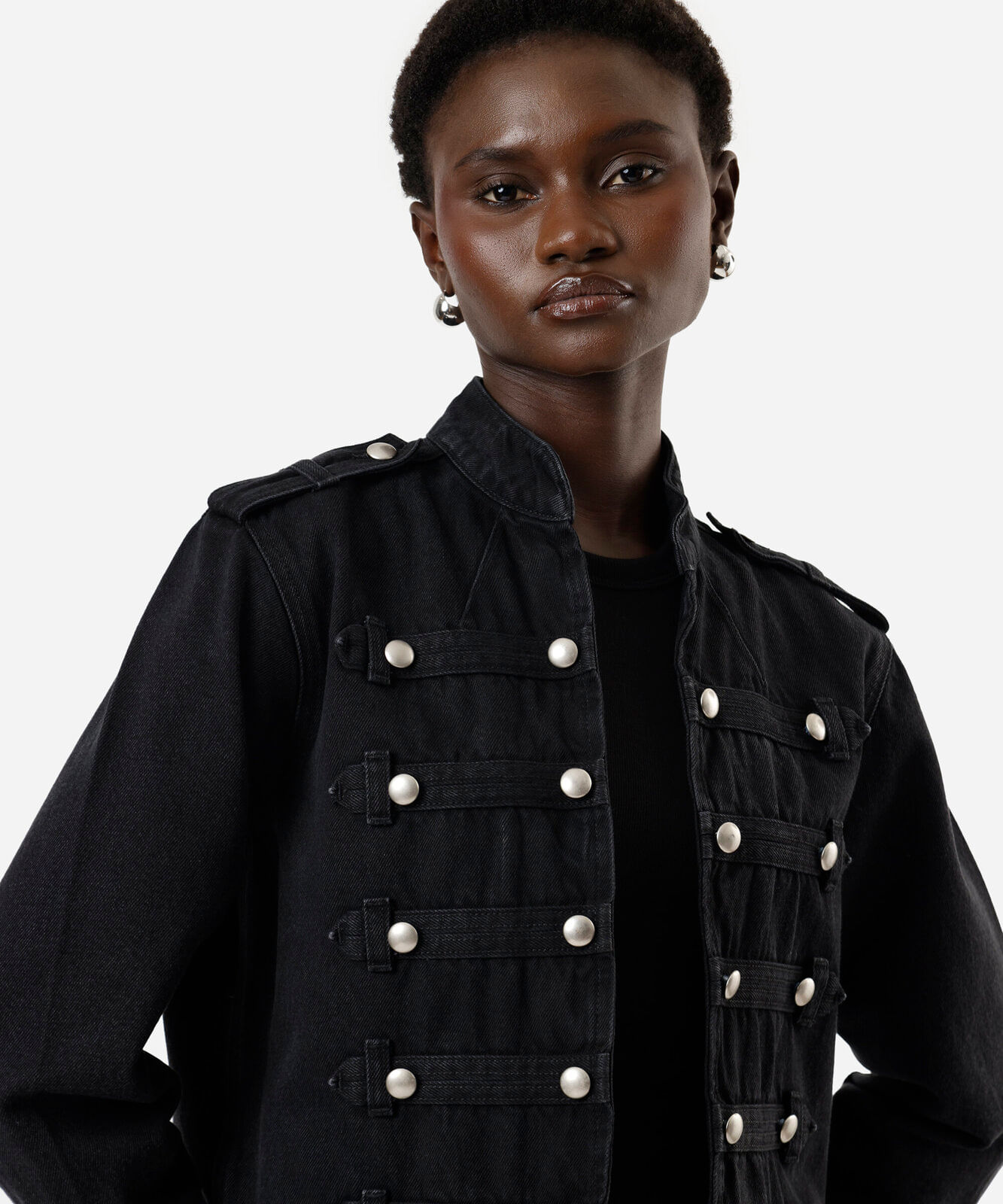 jaqueta militar feminina  jeans preta