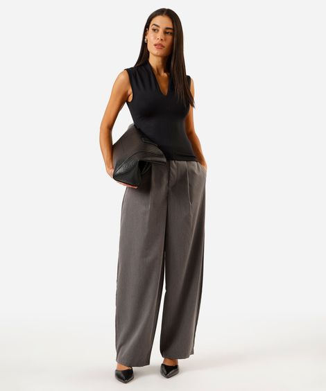 calça balloon feminina com pregas cintura alta cinza