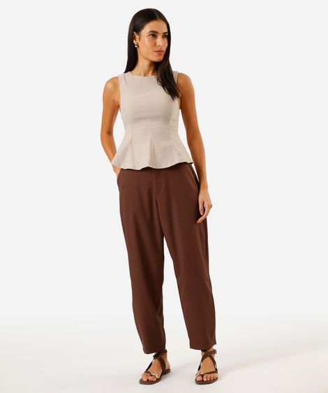 calça balloon de alfaiataria feminina cintura alta marrom