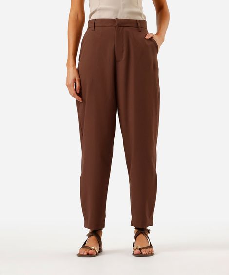 calça balloon de alfaiataria feminina cintura alta marrom